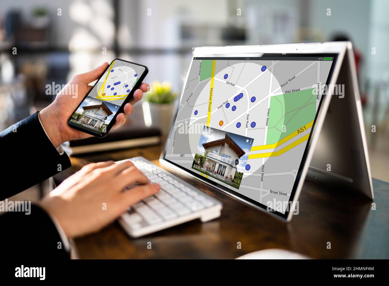 Online Real Estate Property Search And Web Listing Stock Photo