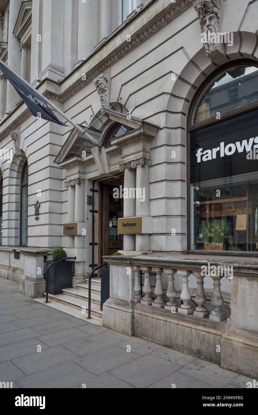 Exterior of Farlows of Pall Mall, an outdoor pursuits store with royal