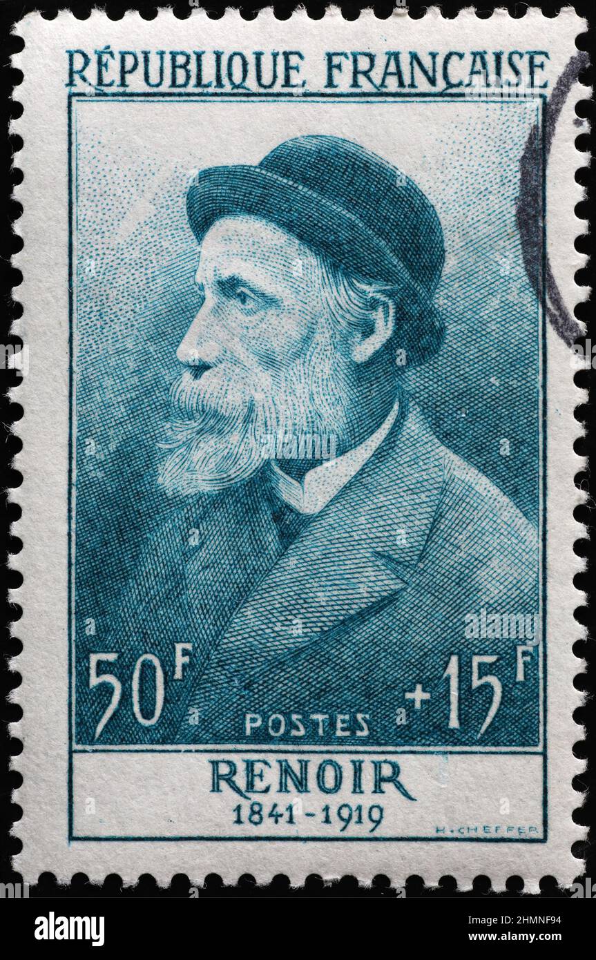 Portrait of Pierre-Auguste Renoir on old french stamp Stock Photo