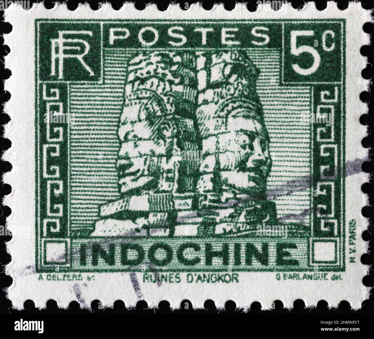 Ruins of Angkor ol old indochinese stamp Stock Photo