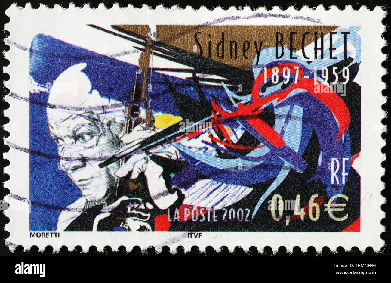 Sidney Bechet on french postage stamp Stock Photo