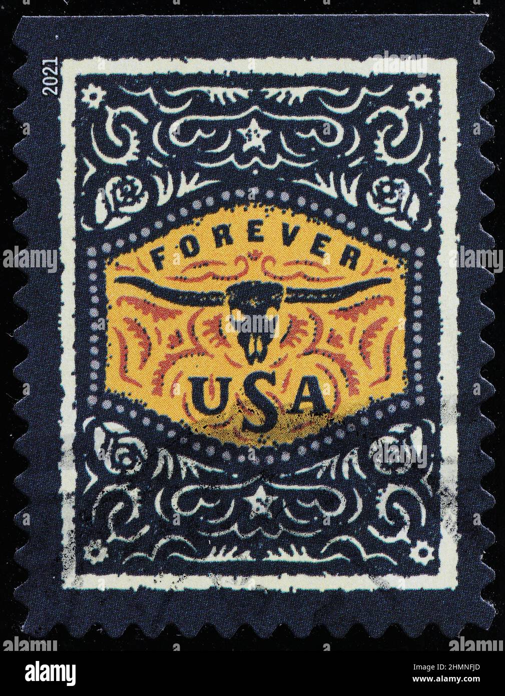 Style western buckle on american postage stamp Stock Photo