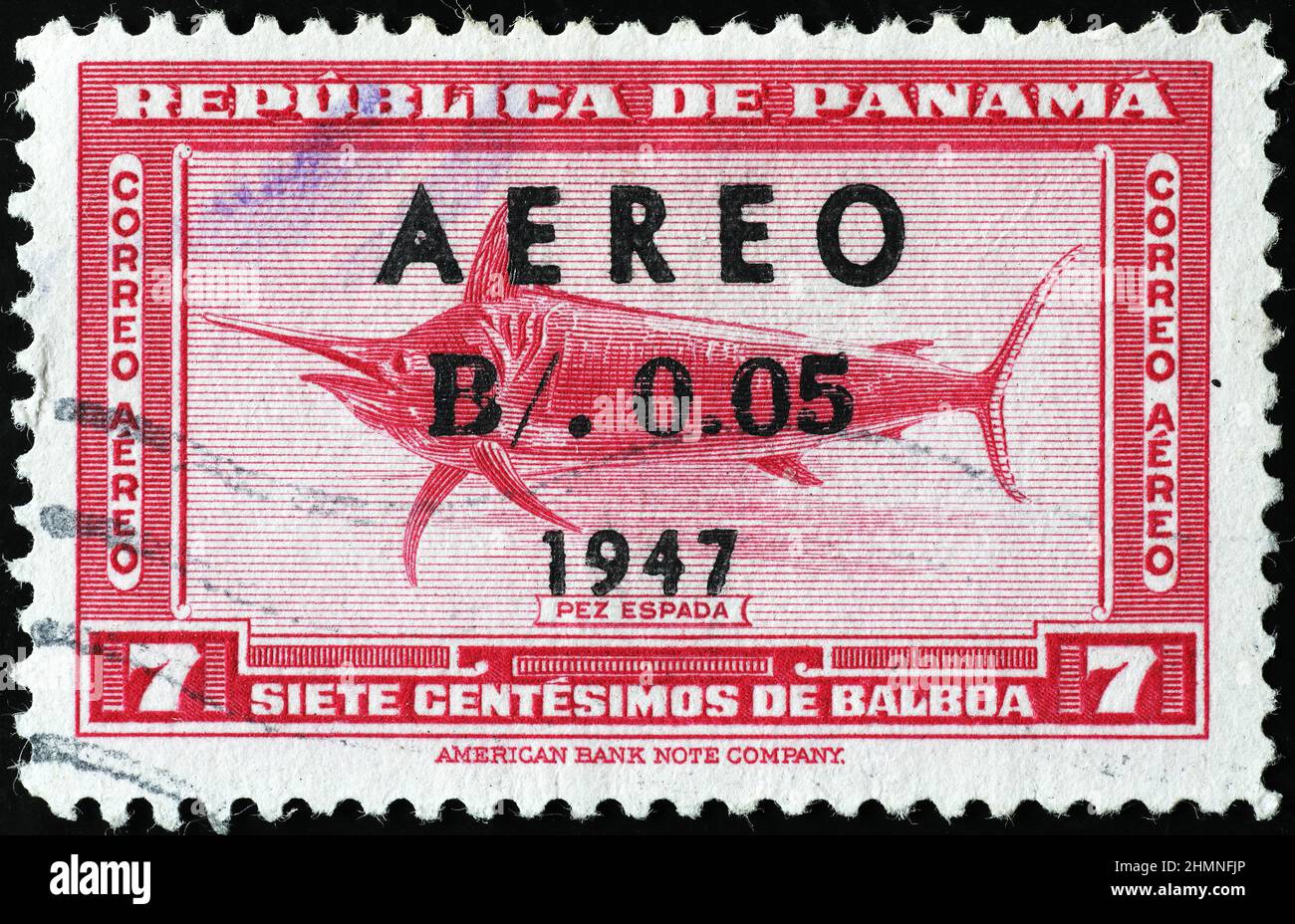 Swordfish on vintage postage stamp from Panama Stock Photo