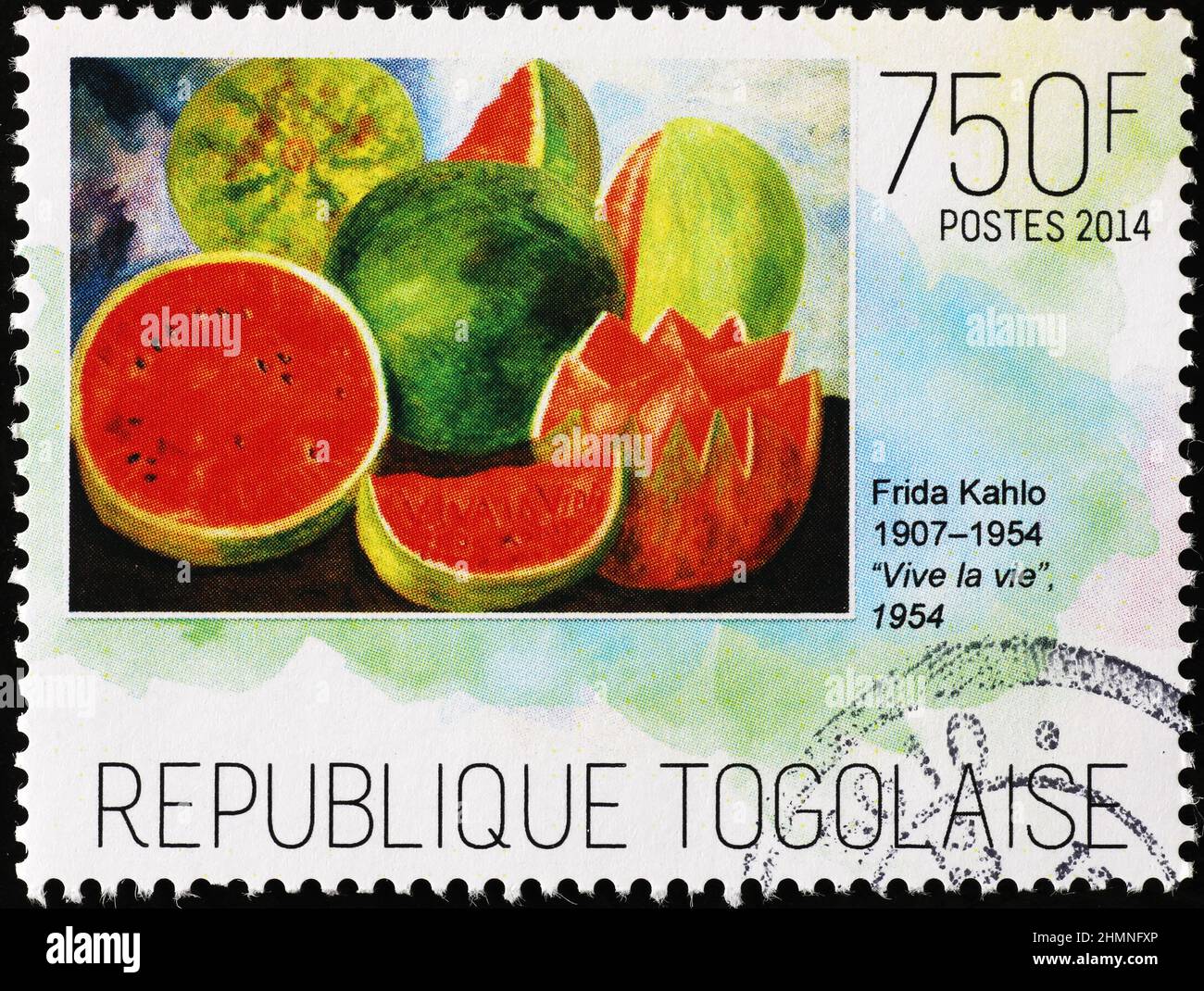 Viva la vida by Frida Kahlo on african stamp Stock Photo