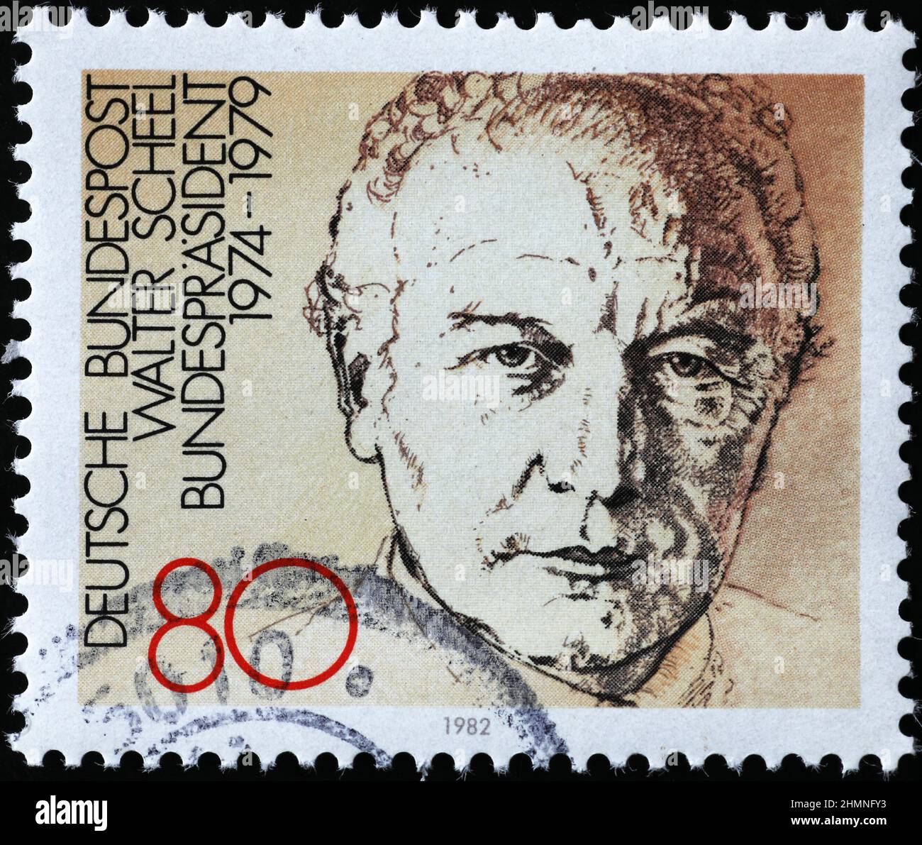 Walter Scheel on german postage stamp Stock Photo