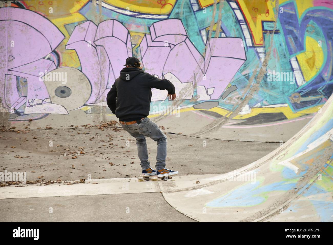Vaduz, Liechtenstein, November 19, 2021 Guy on a skateboard is