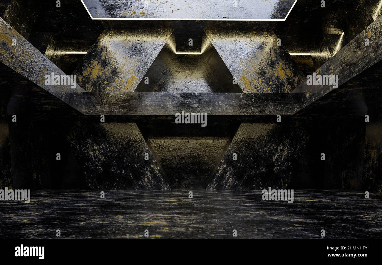 abstract dark metal steel futuristic hall interior industrial design ...