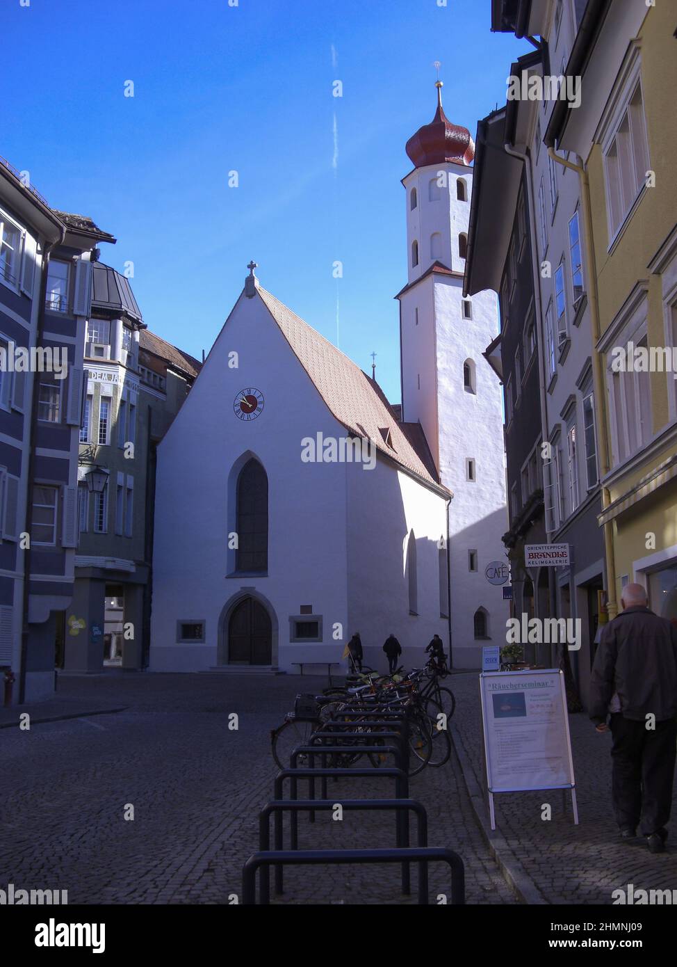 Feldkirch, Austria, February 26, 2019 Pretty little catholic church on a square in the center Stock Photo