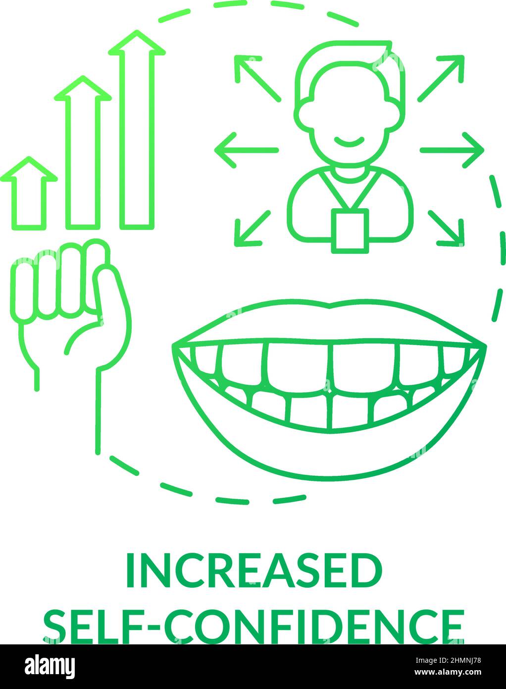 Increased self confidence green gradient concept icon Stock Vector