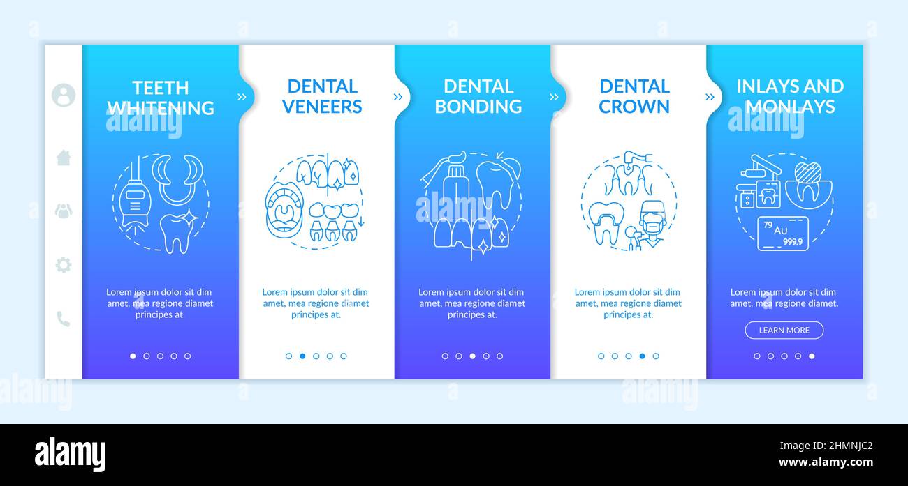 Cosmetic enhancement types blue gradient onboarding template Stock Vector