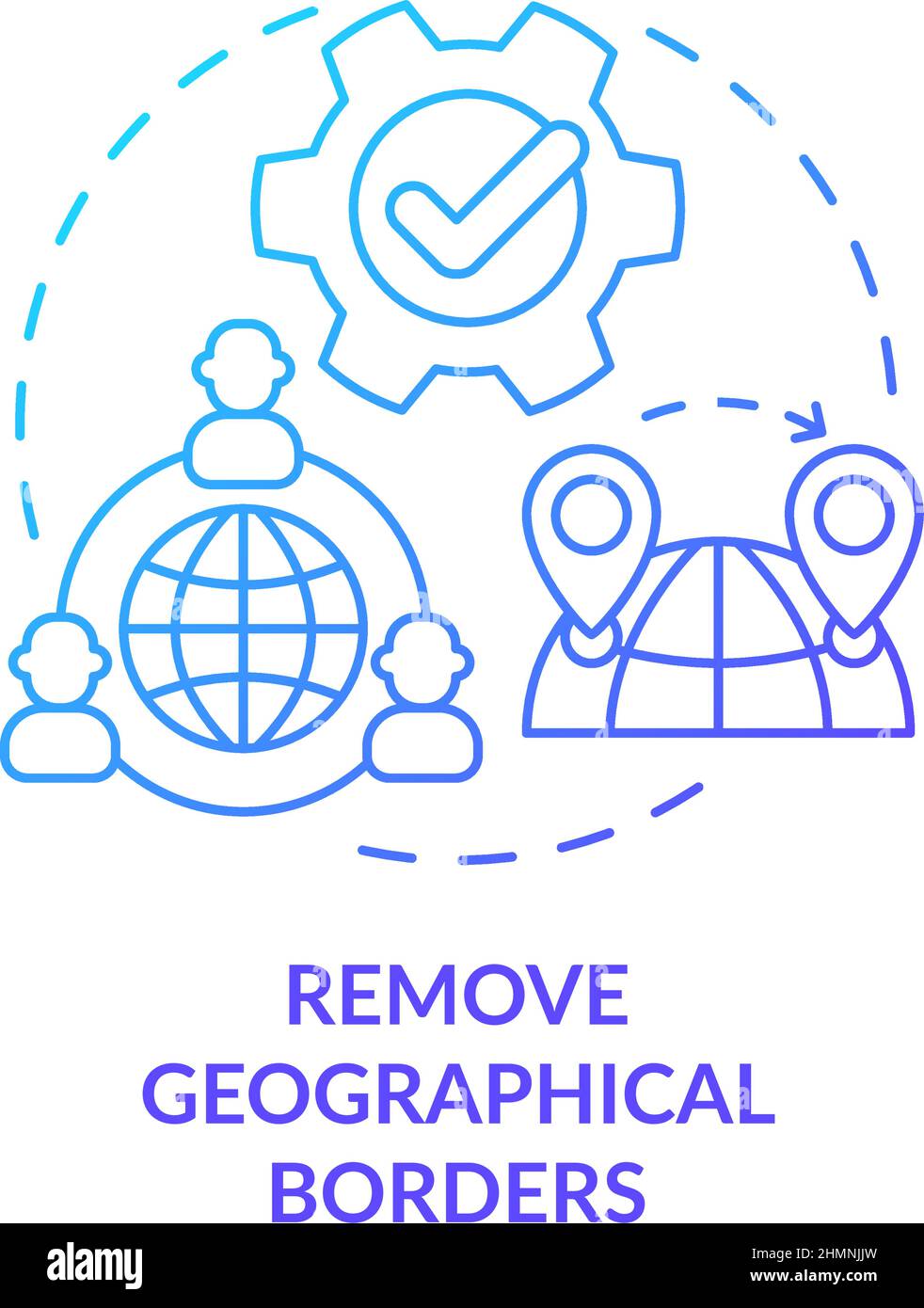 Remove geographical borders blue gradient concept icon Stock Vector