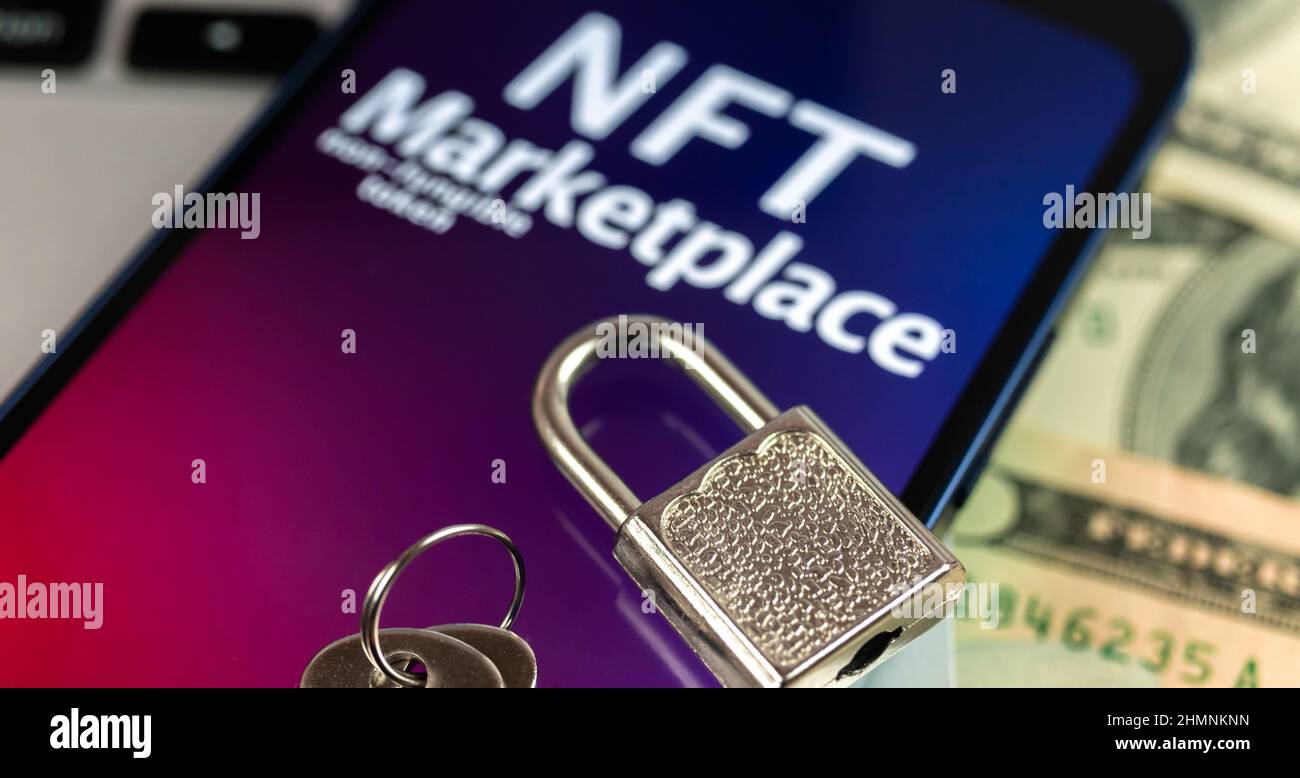 Blocking NFT marketplace. Ban for non fungible token concept. NFT with ...