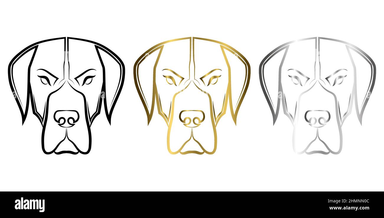 Three color black gold and silver line art of Great Dane dog head Good use for symbol mascot icon avatar tattoo T Shirt design logo or any design Stock Vector