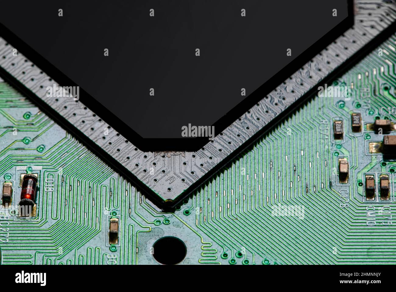 Macro Close up of components and microchips on PC circuit board Stock ...