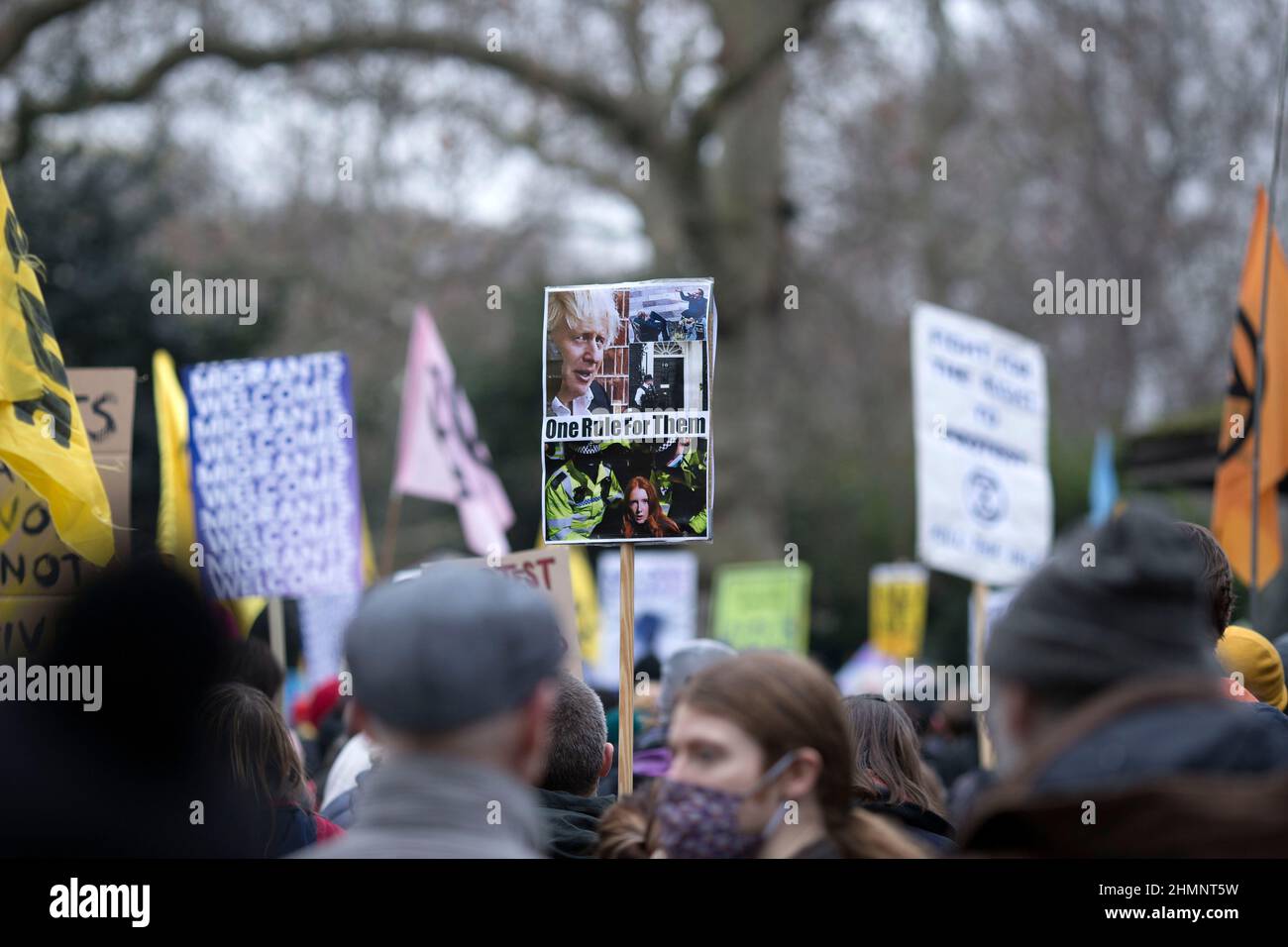 Participants gather and march during a Kill The Bill rally against the Police, Crime, Sentencing and Courts Bill in central London. Stock Photo