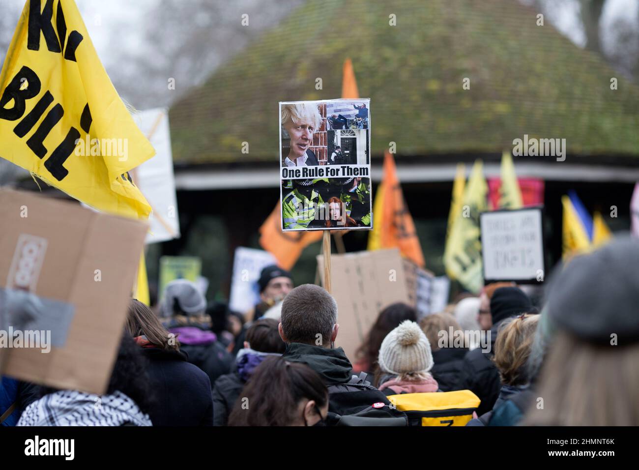 Participants gather and march during a Kill The Bill rally against the Police, Crime, Sentencing and Courts Bill in central London. Stock Photo