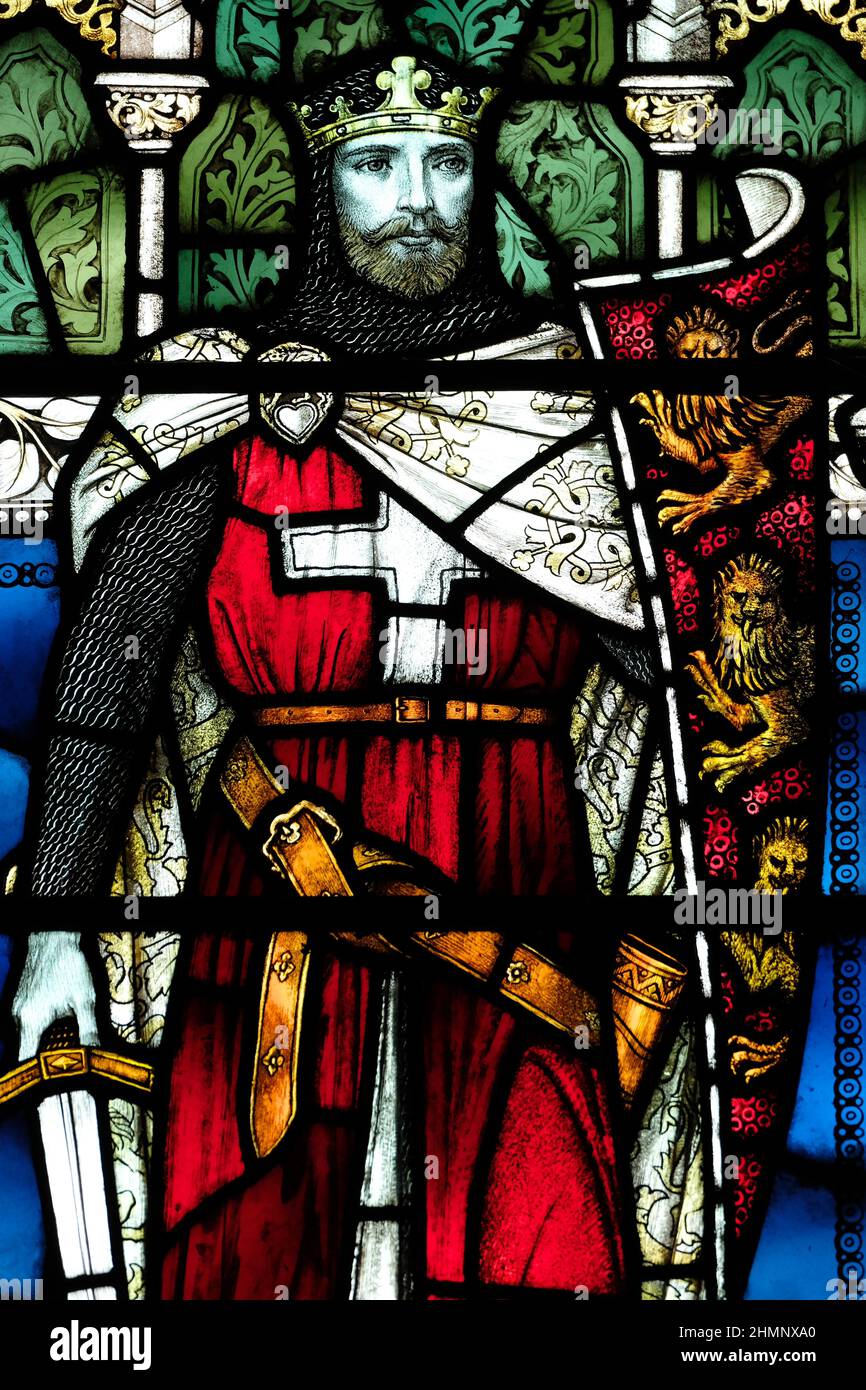 Richard the Lionheart - stained glass window of King Richard I ( Richard 1st ) at Dore Abbey in Herefordshire UK Stock Photo