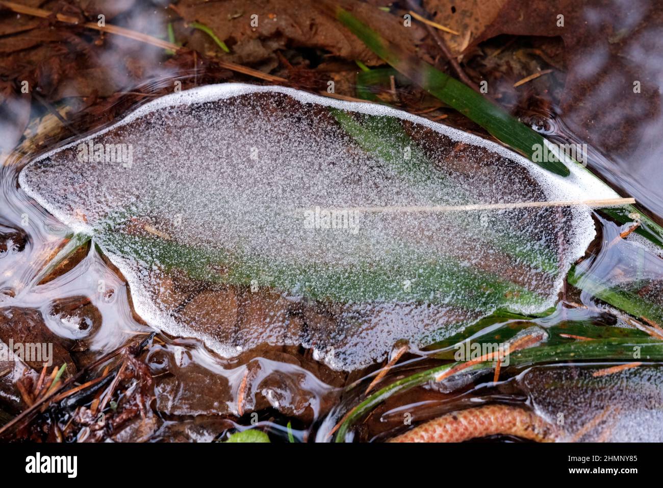 Piece of ice packed with tiny air bubbles in closeup Stock Photo