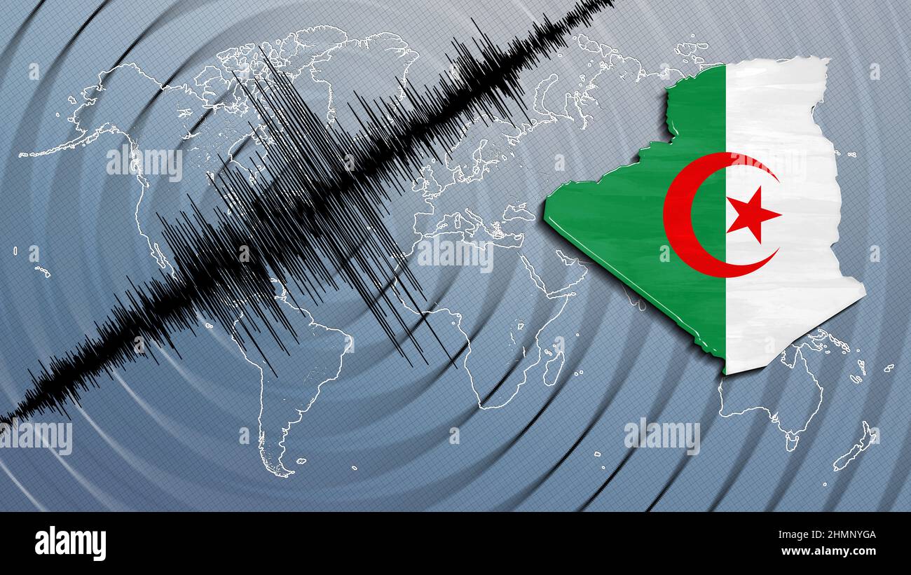 Seismic activity earthquake Algeria map Richter scale Stock Photo