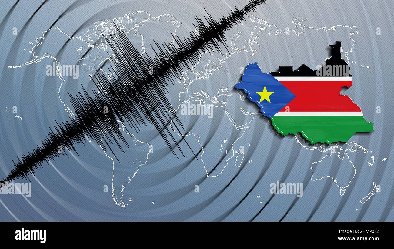 Seismic activity earthquake South Sudan map Richter scale Stock Photo