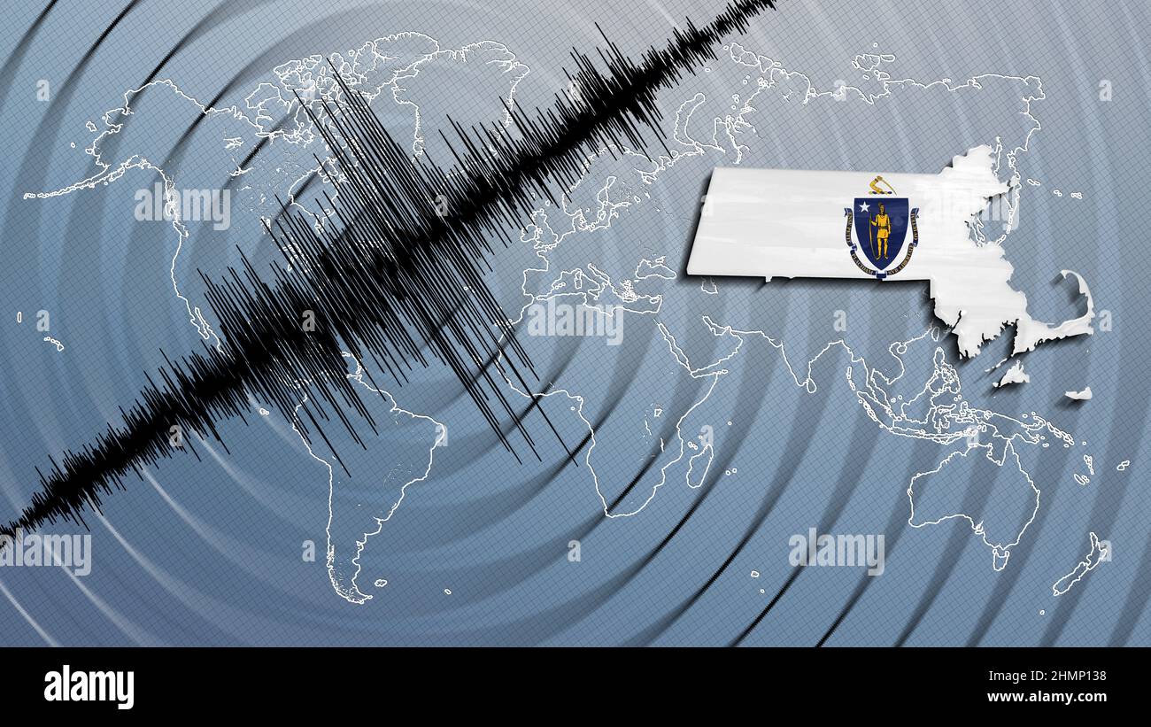 Seismic activity earthquake Massachusetts map Richter scale Stock Photo
