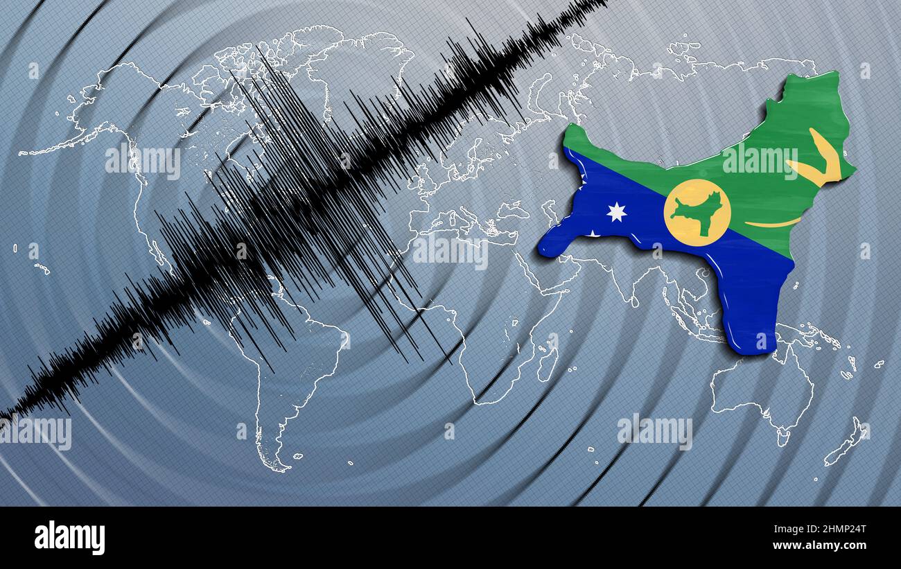 Seismic activity earthquake Christmas Island map Richter scale Stock Photo