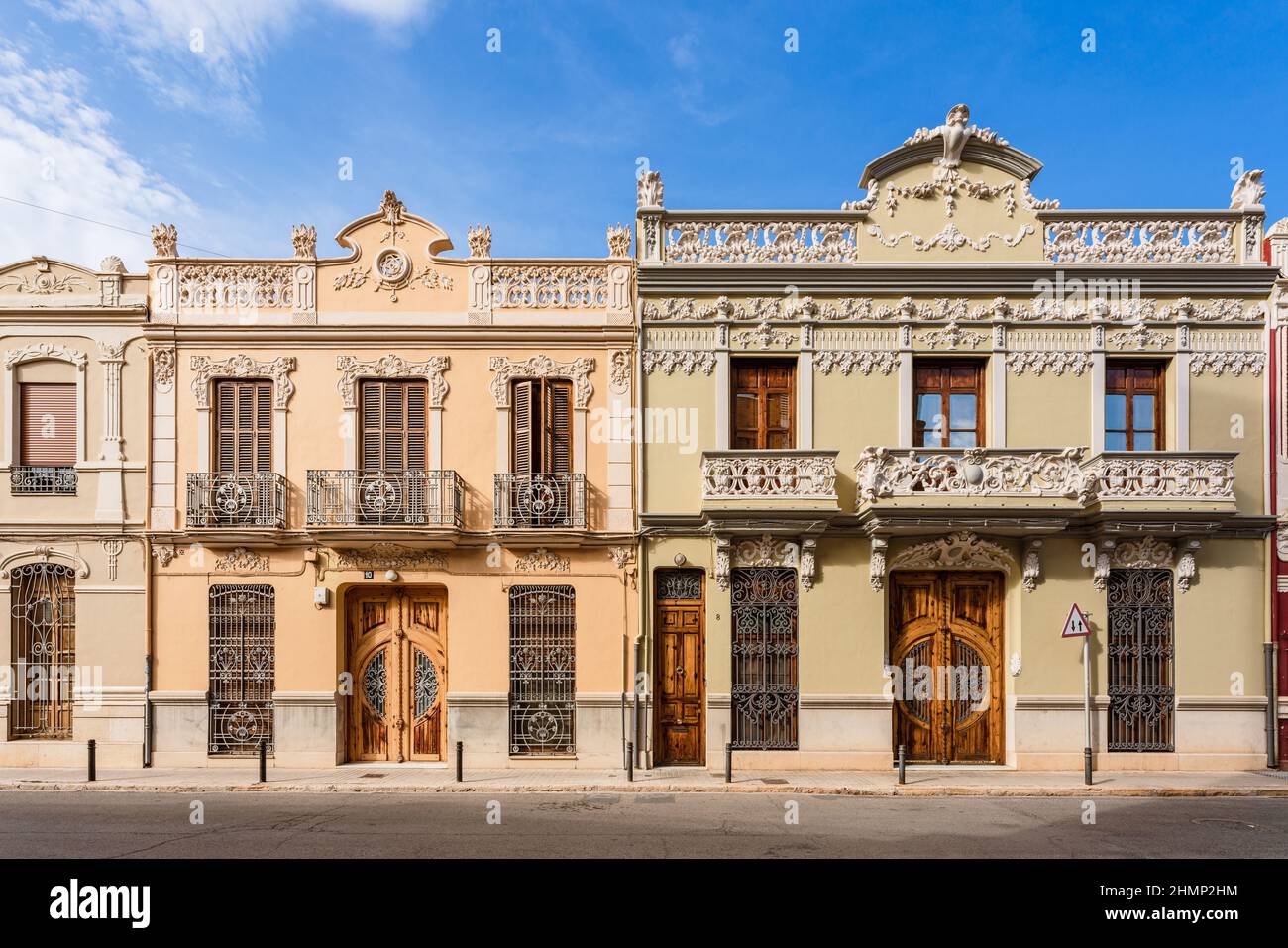 Alfafar, Spain. February 4, 2022. Beautiful Valencian art nouveau buildings. Stock Photo