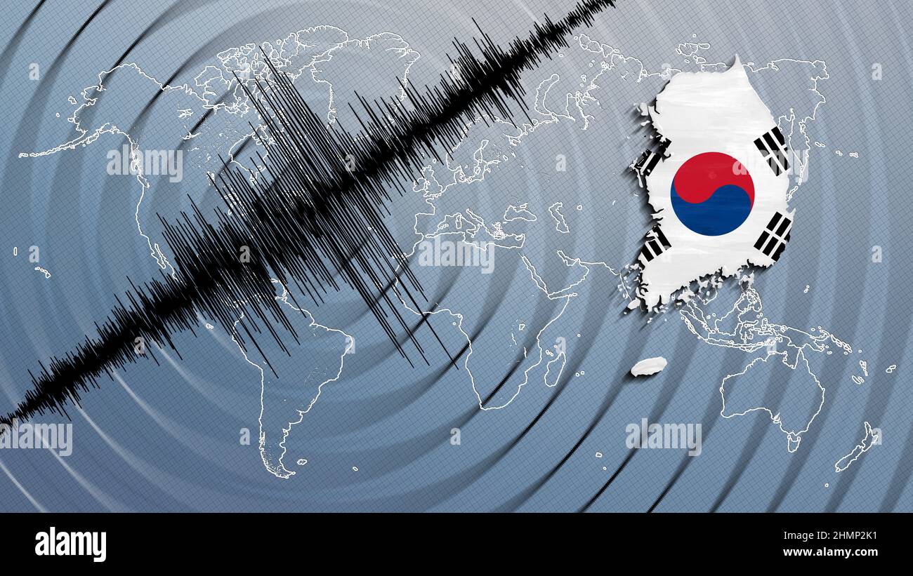 Seismic activity earthquake South Korea map Richter scale Stock Photo