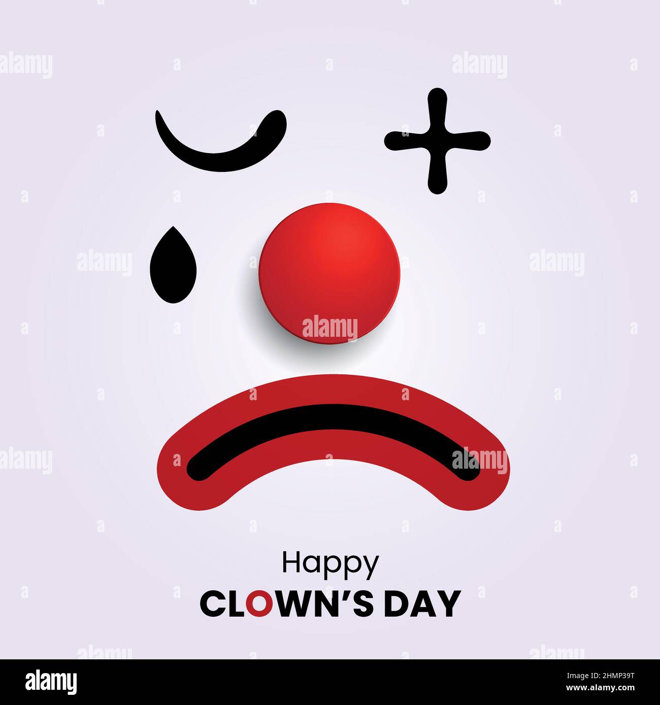 Sad clown face with big red rubber nose Stock Vector