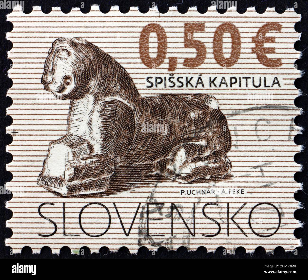 SLOVAKIA - CIRCA 2009: a stamp printed in Slovakia shows Sculpture from Church of St. Martin in Spisska Kapitula, Slovakia, circa 2009 Stock Photo