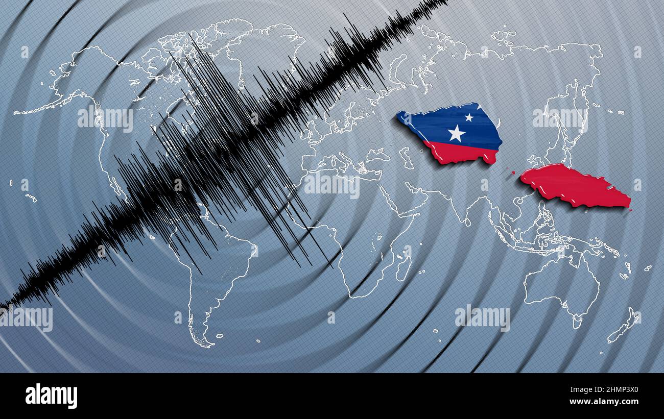 Seismic activity earthquake Samoa map Richter scale Stock Photo