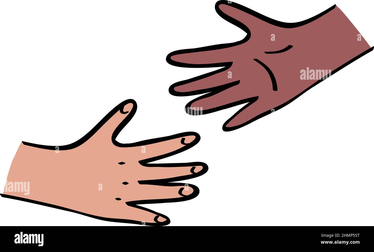 Kids hands reaching out to each other. Black and caucasian unity, diversity  concept. Outline with color illustration in hand drawn style Stock Vector  Image & Art - Alamy