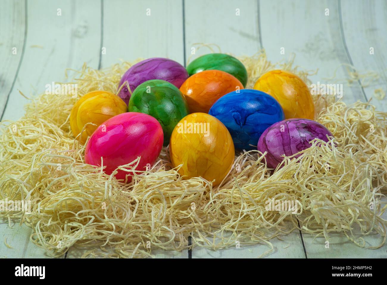 colorful easter eggs in a nest Stock Photo