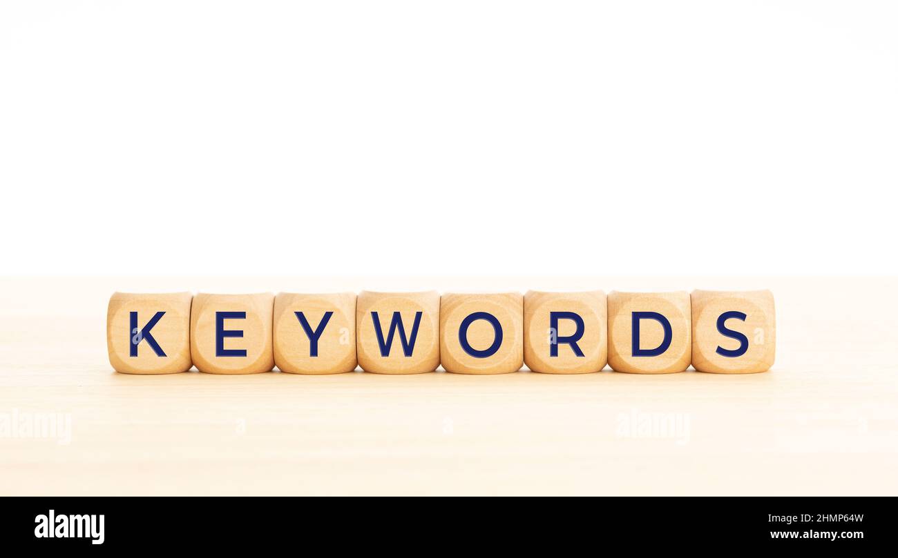 Keywords word on wooden cube shape. Copy space Stock Photo