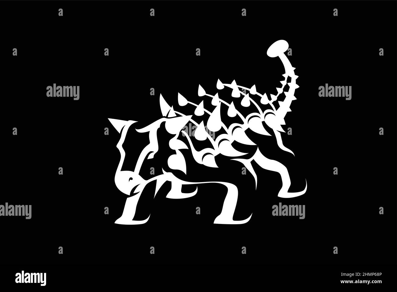 Simple Design Ankylosaurus with Monochrome Stencil Stock Vector