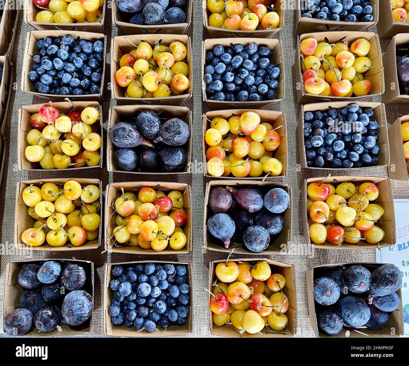colorful arrangement of fresh fruit at the farm stand Stock Photo