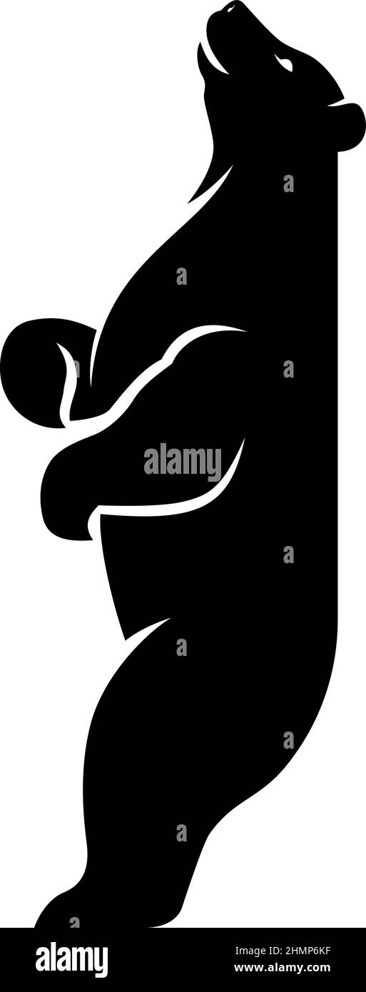 Simple Silhouette of Black Bear Scratching Its Back on Tree Stock Vector