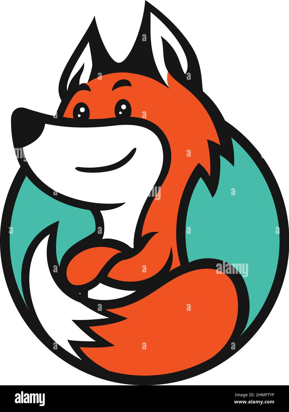 Simple Design of Funny Cute Fox Crossing His Arms Logo Stock Vector