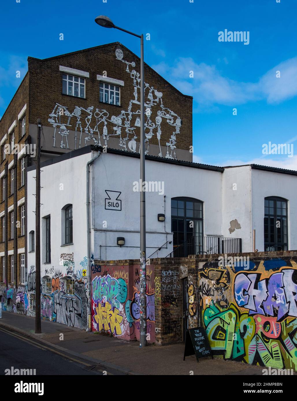 Entrance to Silo restaurant on white post lane in Hackney Wick, East London. Silo offers Zero Waste dining through a pre industrial food system Stock Photo