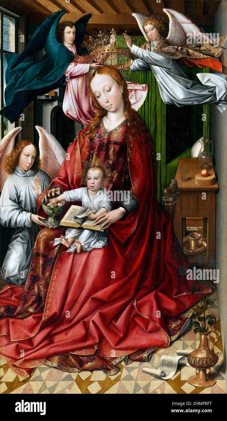 Virgin and Child Crowned by Angels by Colijn de Coter (c. 1440–1445 – c. 1522–1532), oil on panel, 1490/95 Stock Photo