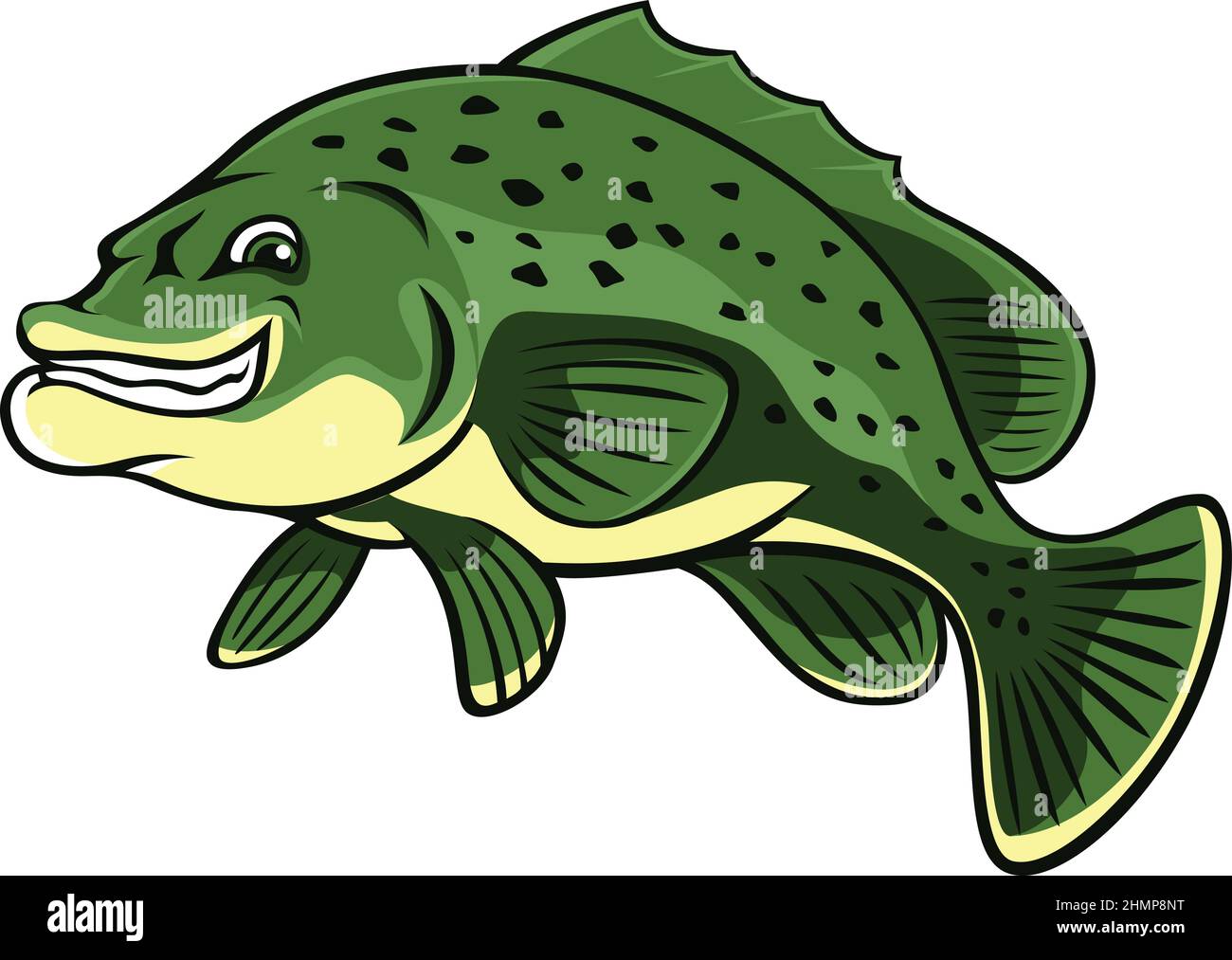 Australian Bass Fish Cartoon Character Design Stock Vector