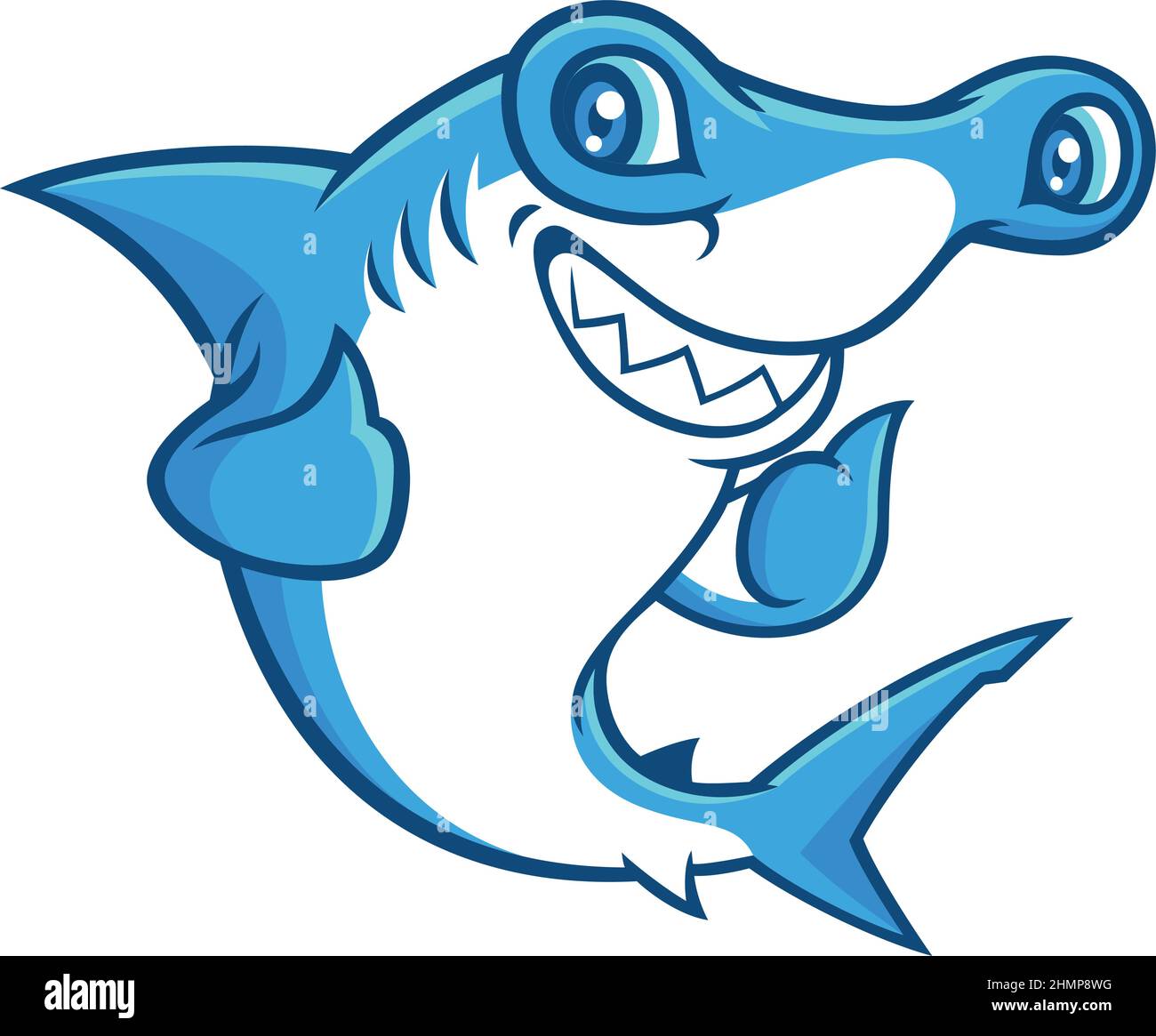 Cute Hammerhead Shark with Thumb Up Fins Cartoon Character Design Stock Vector