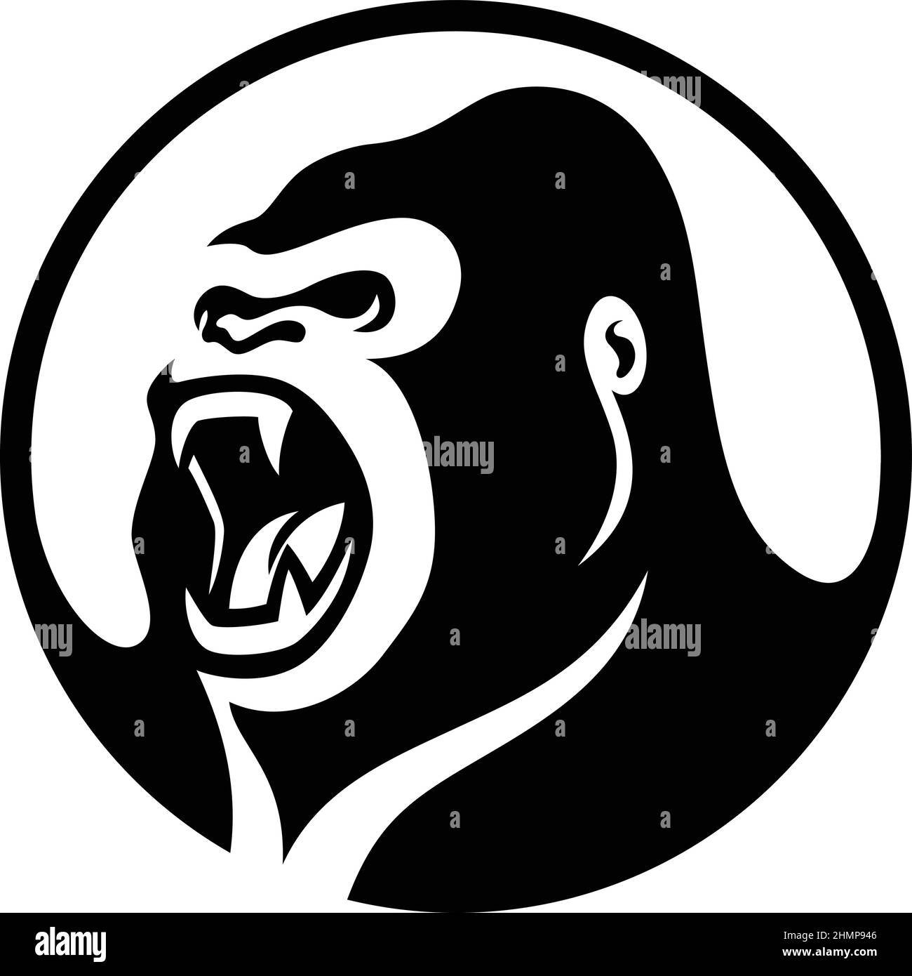 Round Logo Design of Roaring Gorilla Stock Vector