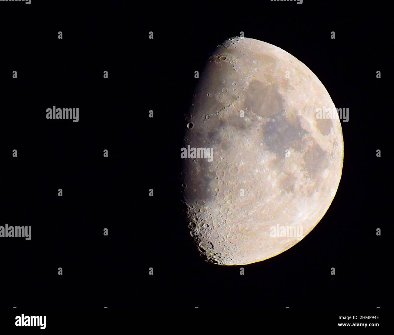 10/02/2022 Gravesend UK A waxing gibbous moon above Gravesend. Earth’s