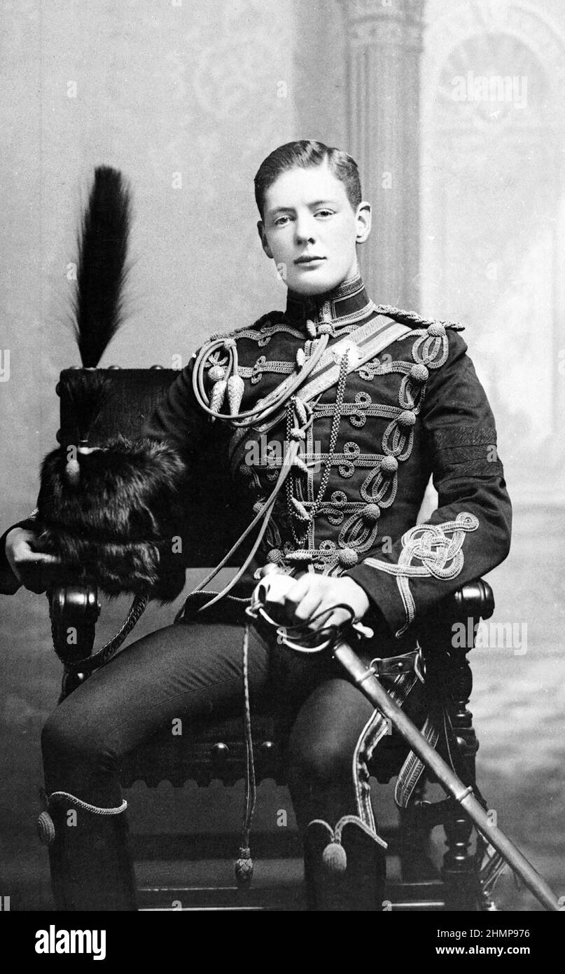 Winston Churchill in the military uniform of a hussar in 1895, at the age of 21. Stock Photo