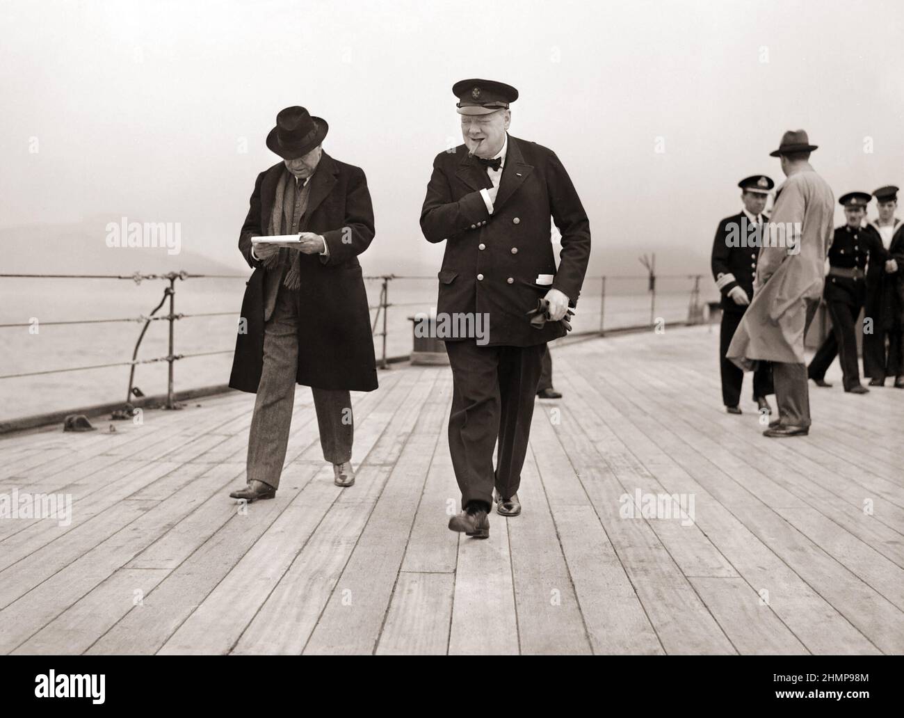 Winston Churchill and Lord Beaverbrook on HMS PRINCE OF WALES during the Atlantic Conference with President Roosevelt, August 1941. Stock Photo