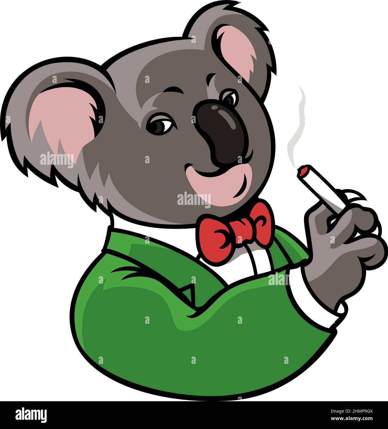 Gentle Koala in Suits Holding A Cigarette Cartoon Character Design Stock Vector