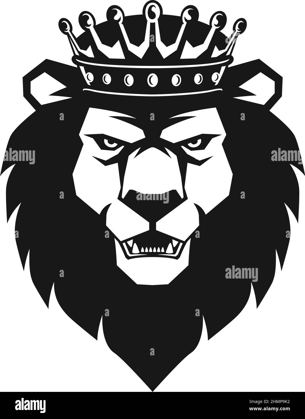 Lion King with Crown Edgy Design Stock Vector