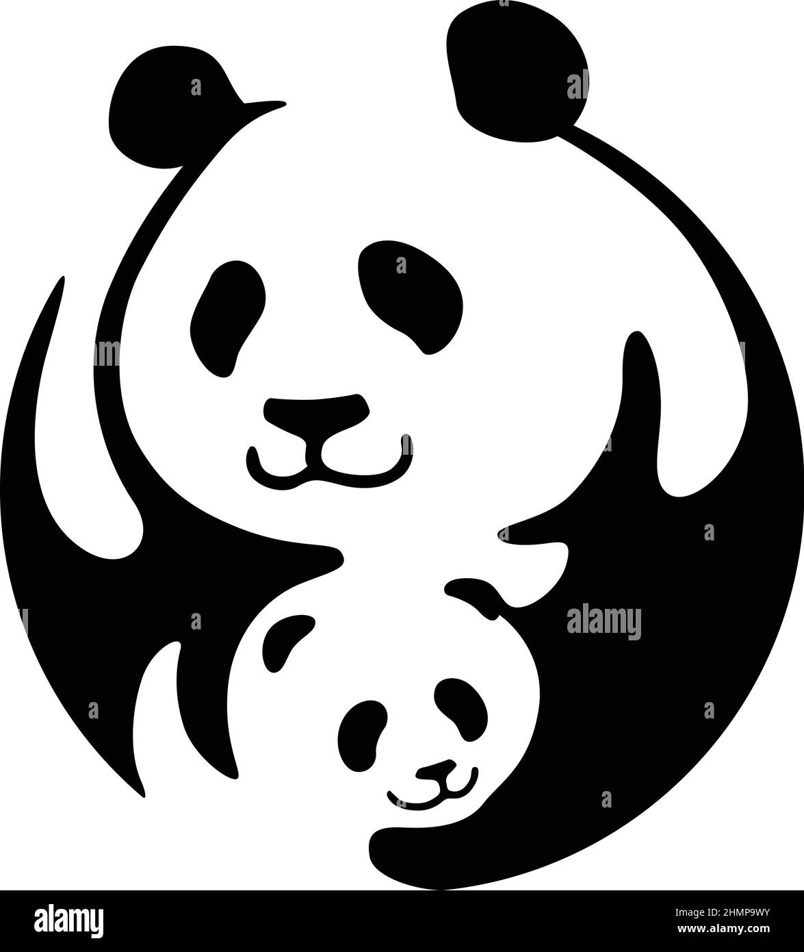 Mother Panda with Her Cub Simple Round Logo Design Stock Vector