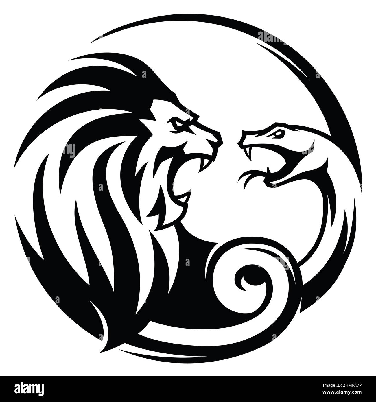 Lion versus Snake Logotype Design Stock Vector